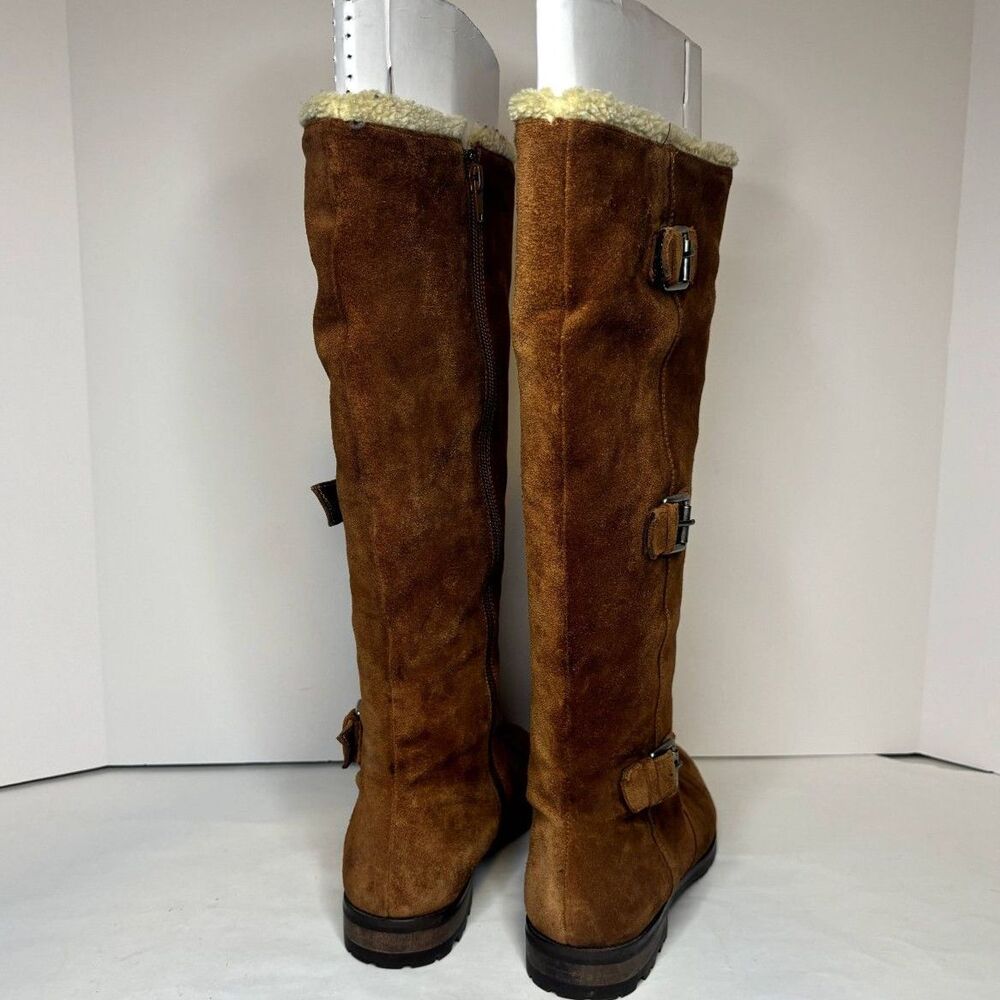 Alfani Vermont Genuine Suede Leather Shearling Triple Buckle Riding Boots Women - Picture 6 of 9